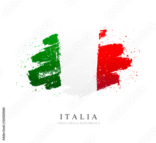 Flag of Italy. Vector illustration on white background. Brush strokes. ndependence Day.