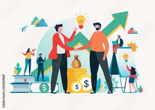 Financial investments concept.  Business assistant. innovation, marketing, analysis. vector illustration. Flat cartoon character graphic design. Landing page template,banner,flyer,poster,web page