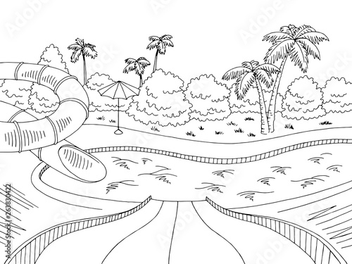 Aqua park graphic black white sketch illustration vector