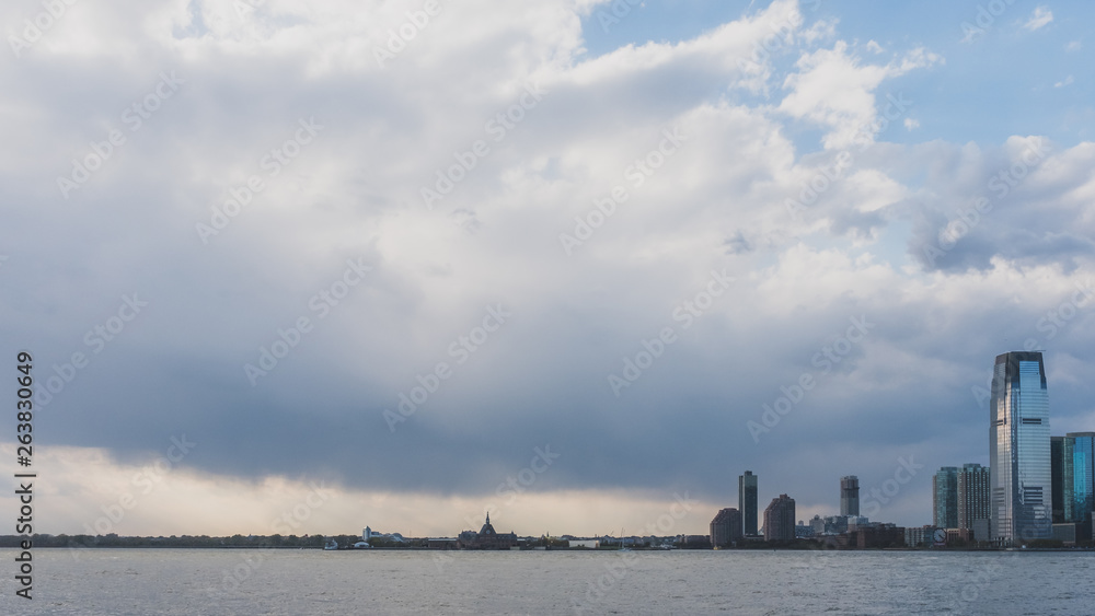 Skyline of New Jersey over Hudson River, viewed from Manhattan, New York, USA