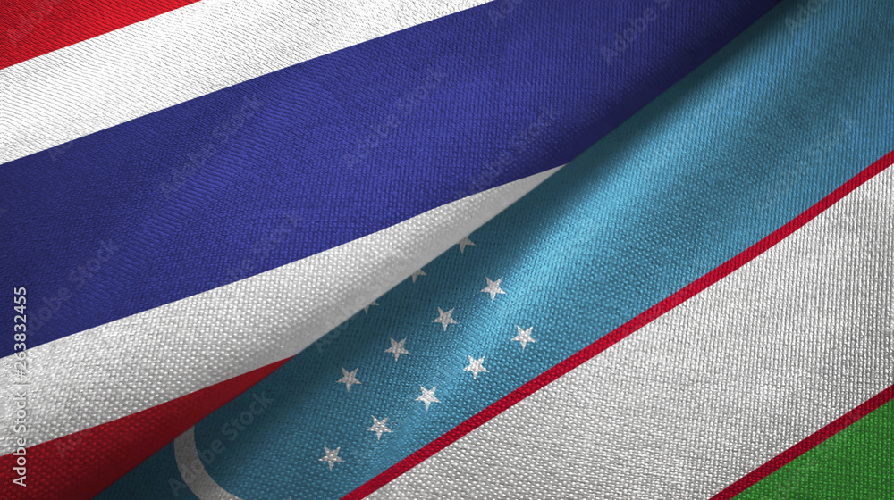 Thailand and Uzbekistan two flags textile cloth, fabric texture Thailand and Uzbekistan two flags textile cloth, fabric texture