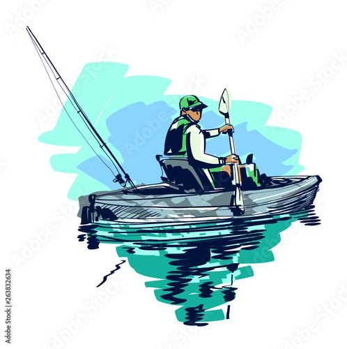 vector illustration of fishing on kayaking 