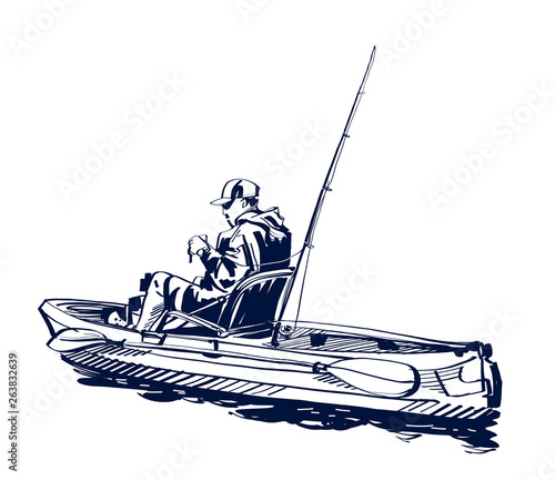 vector illustration of fishing on kayaking 