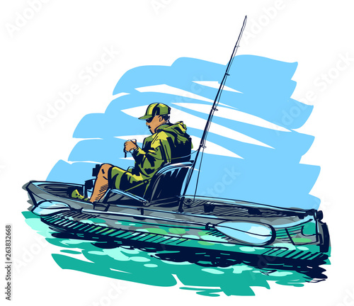 vector illustration of fishing on kayaking 