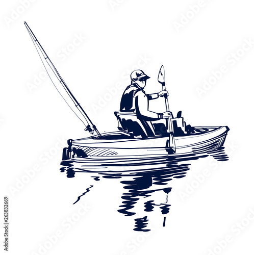 vector illustration of fishing on kayaking 