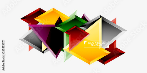 Fototapeta Naklejka Na Ścianę i Meble -  Bright colorful triangular poly 3d composition,abstract geometric background, minimal design, polygonal futuristic poster