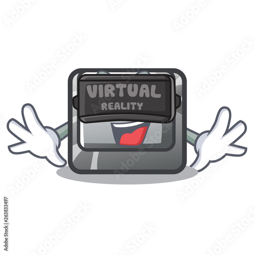 Virtual reality button S on a computer cartoon