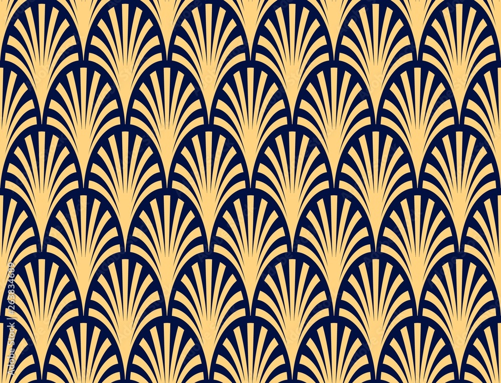 Vector seamless pattern abstract palm branch pattern dark blue and gold Vector seamless pattern abstract palm branch pattern dark blue and gold
