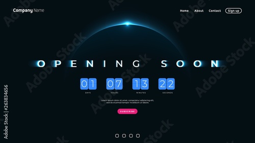 Opening Soon text on abstract Sunrise Dark Background with Flip countdown clock counter timer
