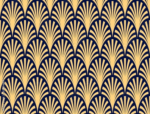 Vector seamless pattern abstract palm branch pattern dark blue and gold