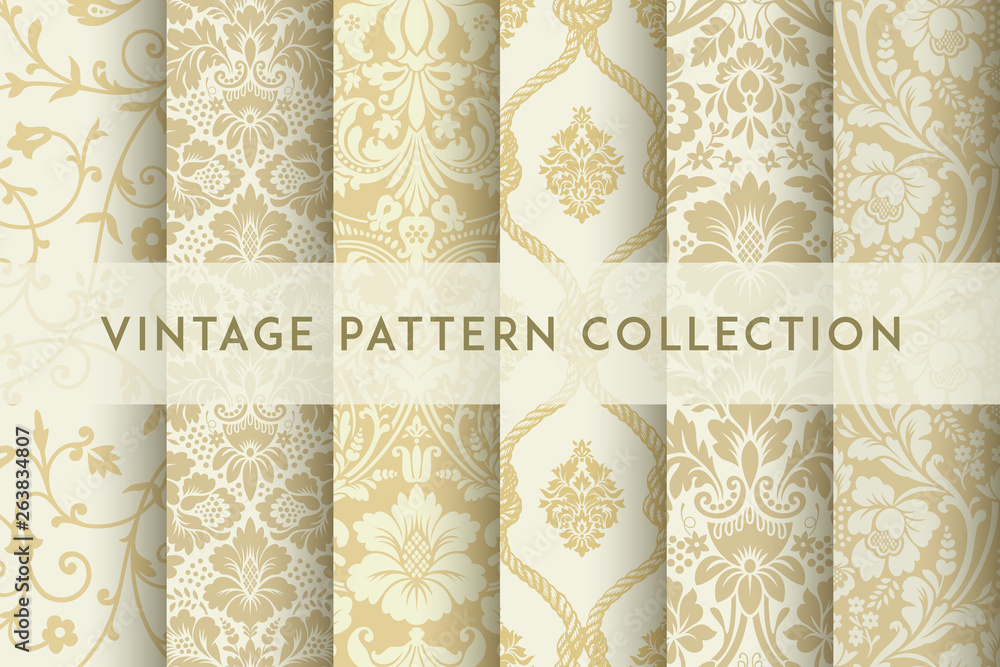 Set of Vector seamless damask patterns. Rich ornament, old Damascus style pattern