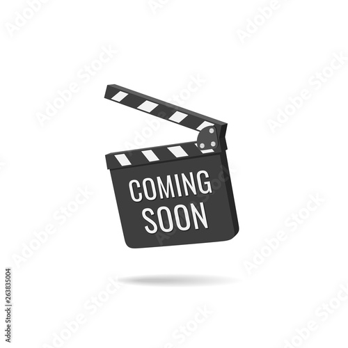 Coming Soon Clapper board isolated on white background