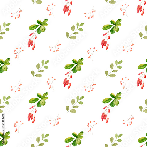 Wallpaper Mural Barberry and leaves  watercolor illustration berries seamless pattern Torontodigital.ca