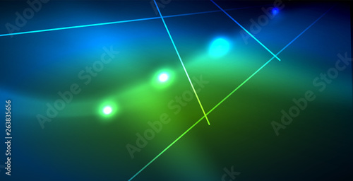 Neon glowing techno lines, blue hi-tech futuristic abstract background template with lights