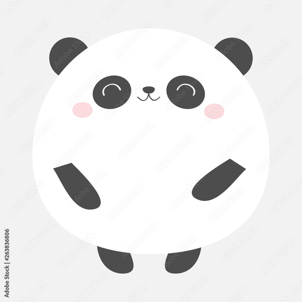 Fototapeta premium Panda bear round icon. Black and white. Kawaii animal. Cute cartoon character. Funny baby face with eyes, nose, ears. Kids print. Love Greeting card. Flat design. Gray background. Isolated.