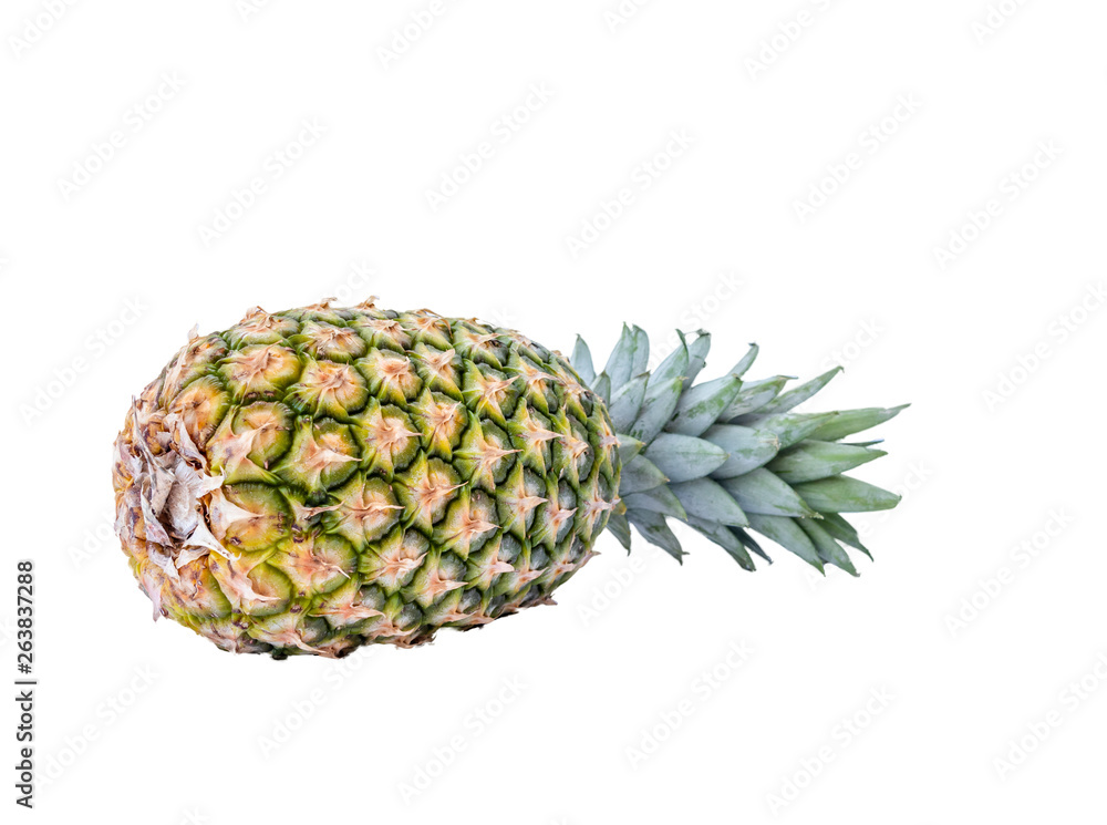 Background of full size of pineapple isolated on white background with copy space for texting or wording. Background of full size of pineapple isolated on white background with copy space for texting or wording.
