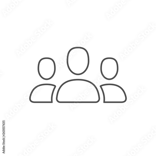 Person icon, people vector sign, line outline thin, human group for social media, business staff symbol isolated on white.