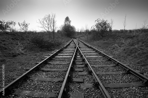 Railroad tracks merging into one