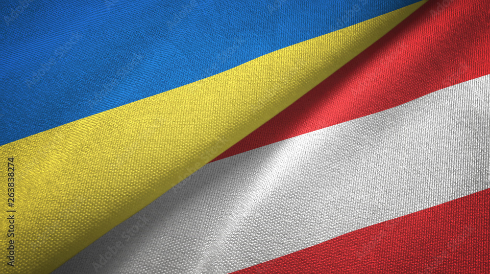 Ukraine and Austria two flags textile cloth, fabric texture Ukraine and Austria two flags textile cloth, fabric texture
