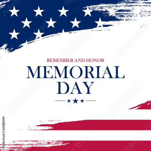 USA Memorial Day greeting card with brush stroke background in United States national flag colors. Vector illustration.