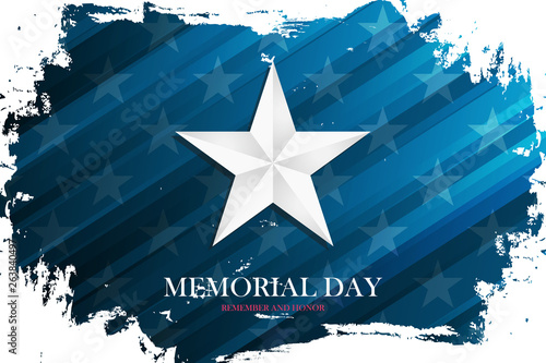 USA Memorial Day celebrate banner with silver star on brush stroke background. United States national holiday vector illustration.