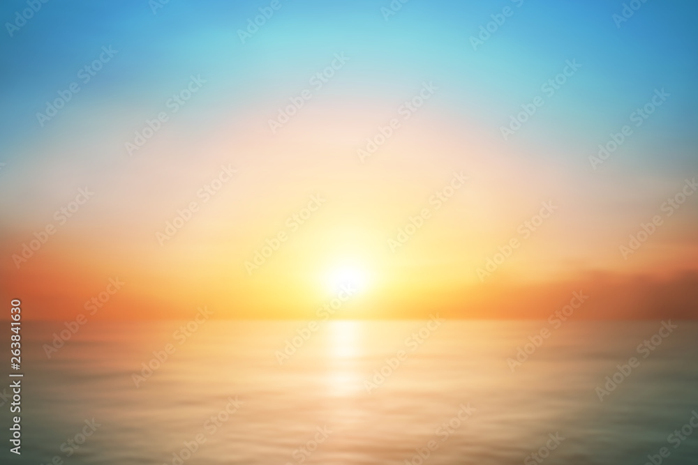 Sunrise horizon cool sea background on horizon tropical sandy beach; relaxing outdoors vacation	 - obrazy, fototapety, plakaty 