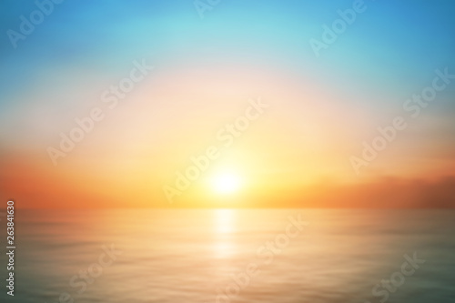 Sunrise horizon cool sea background on horizon tropical sandy beach; relaxing outdoors vacation	 photo