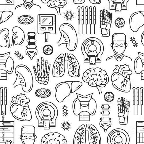 Medical organs and joints line seamless pattern