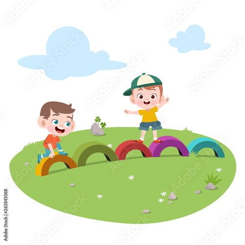 kids children playing playground vector illustration