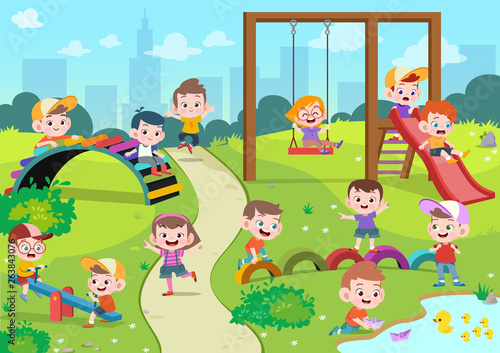 kids children playing playground vector illustration