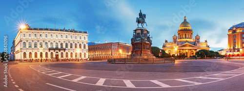 Panorama of Saint Petersburg night city skyline at Saint Isaac Cathedral, Russia