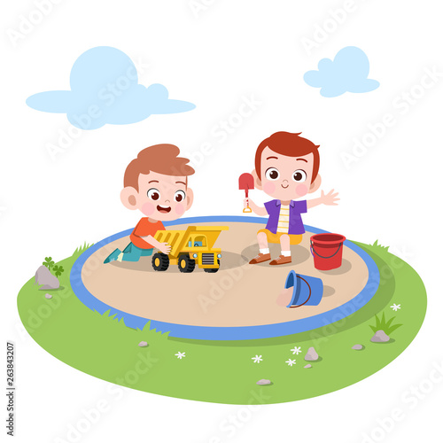 kids children playing playground vector illustration