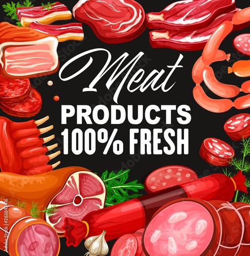 Meat sausages gourmet delicatessen, butcher shop