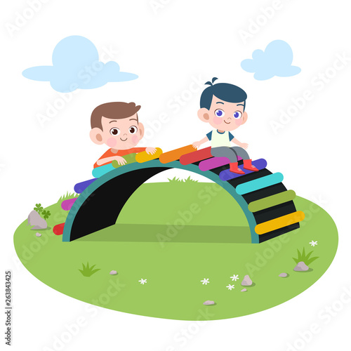 kids children playing playground vector illustration