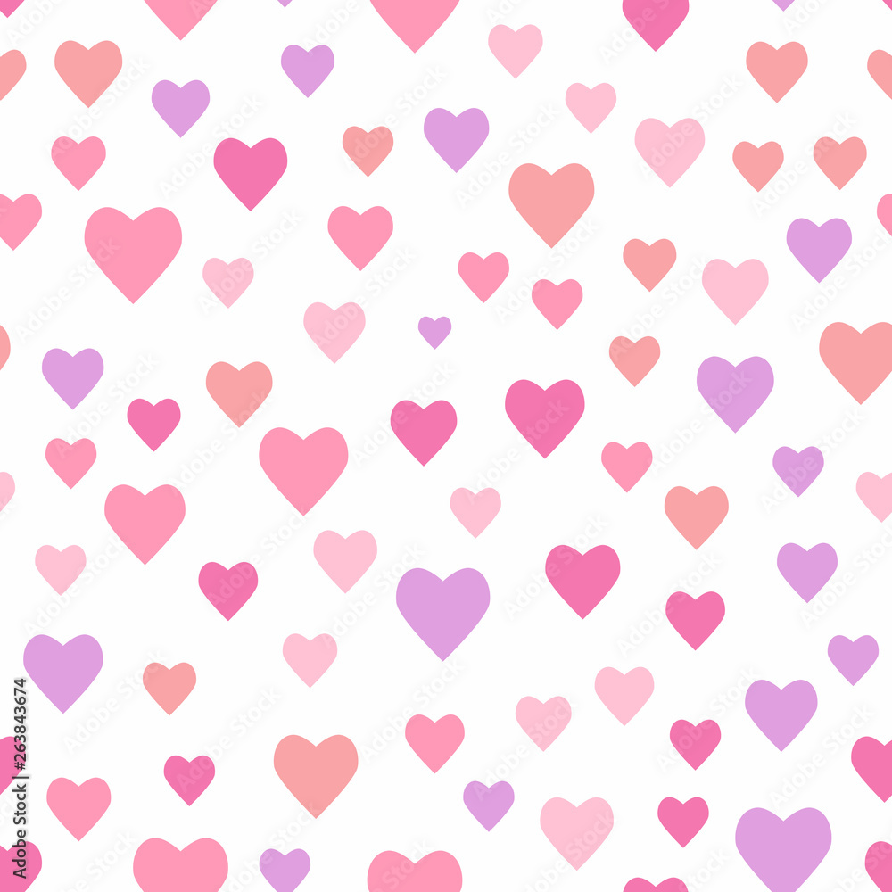 Seamless romantic pattern with randomly scattered hearts. Vector illustration.