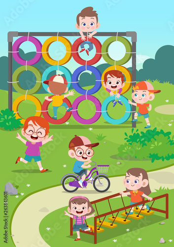 kids children playing playground vector illustration