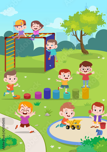 kids children playing playground vector illustration