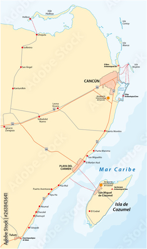 riviera maya and the Holbox island road vector map