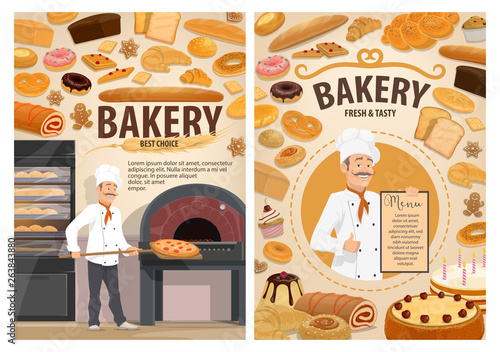 Bakery shop cakes, baker patisserie pastry menu