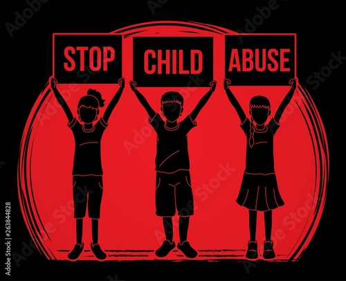 Stop Child abuse ,Children with sign board graphic vector.