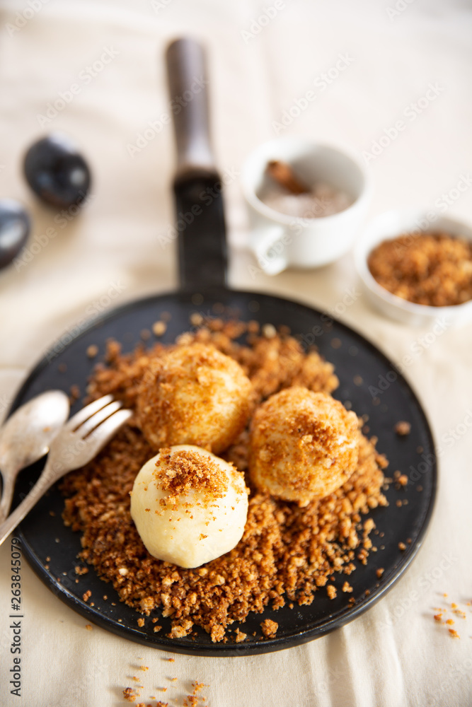 Potato plum dumplings with cinnamon sugar Potato plum dumplings with cinnamon sugar