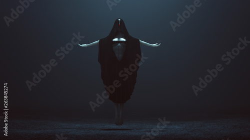 Fotografia Floating Cyclops Demon with Black Latex Poncho Futuristic Assassin with the Powe