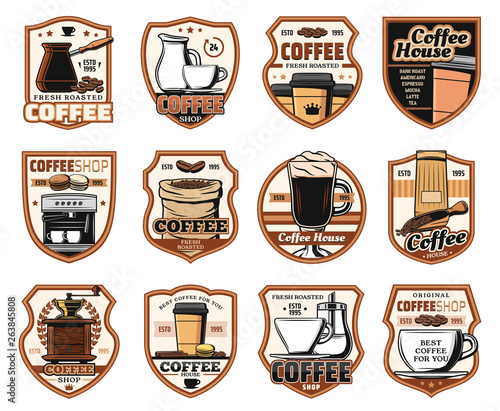 Coffeeshop cafeteria, coffee house icons