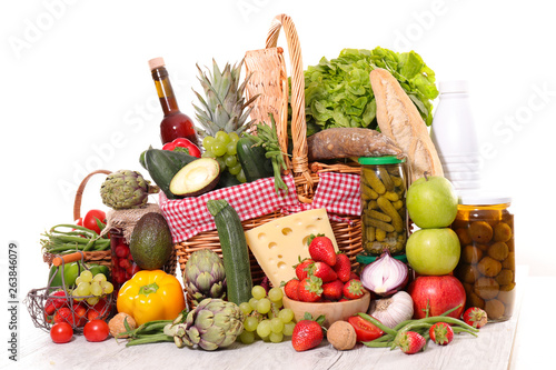 Fototapeta Naklejka Na Ścianę i Meble -  groceries assorted with vegetabke, cheese and preserve