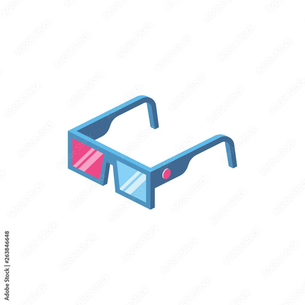 Stereo glasses for watching 3D movies in the cinema. Creative isometric vector illustration. Stereo glasses for watching 3D movies in the cinema. Creative isometric vector illustration.