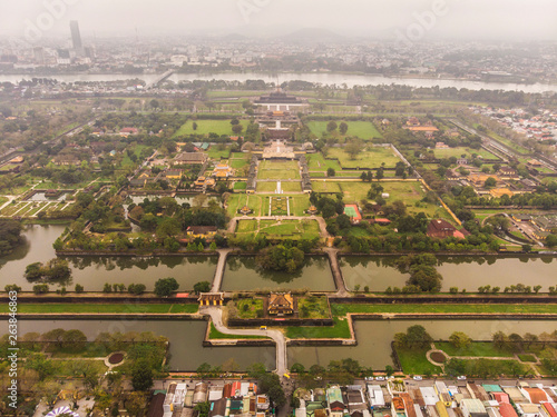 Aerial view of Vietnam ancient Tu Duc royal tomb and Gardens Of Tu Duc Emperor near Hue, Vietnam. A Unesco World Heritage Site photo