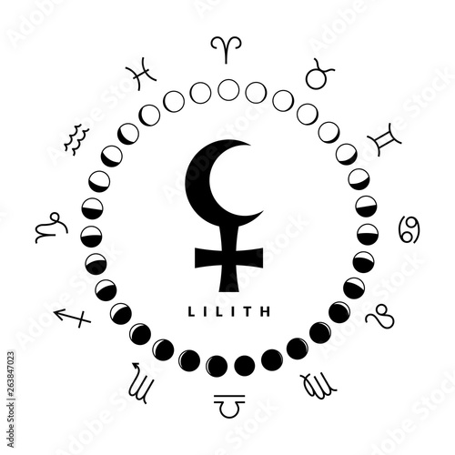 Astrologic symbol of lilith or black moon isolated on white photo