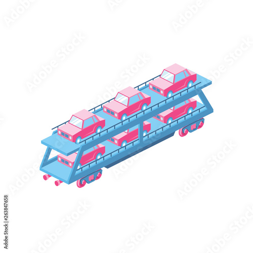 Railway carriage car transport 3d Vector Isometric icon illustration