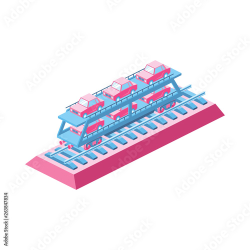 Railway carriage car transport 3d Vector Isometric icon illustration
