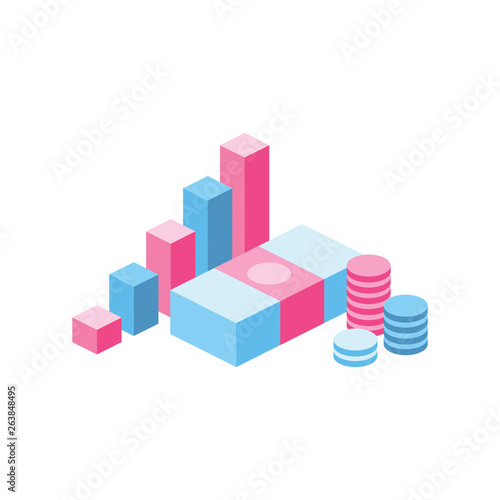 Money chart 3d vector icon isometric pink and blue color minimalism illustrate